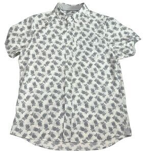 International Report Mens Pineapple Button Down White Stretch Shirt L golf prepp